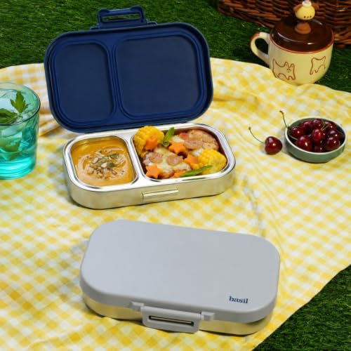 Image of Basil Bento Ace 2C Steel Lunch Box - Classic Grey