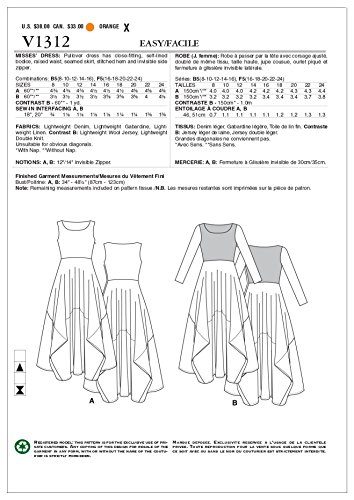 VOGUE PATTERNS V1312B50 Misses' Dress Sewing Pattern, Size B5 (8-10-12-14-16)