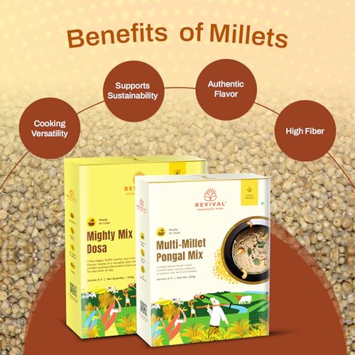 Image of Revival Millet Pongal Mix & Mighty Mix Dosa - Combo Pack of 2 (200g Each) | Instant South Indian Meal | High in Fiber & Protein | Gluten-Free | No Preservatives | Healthy, Tasty & Easy to Cook