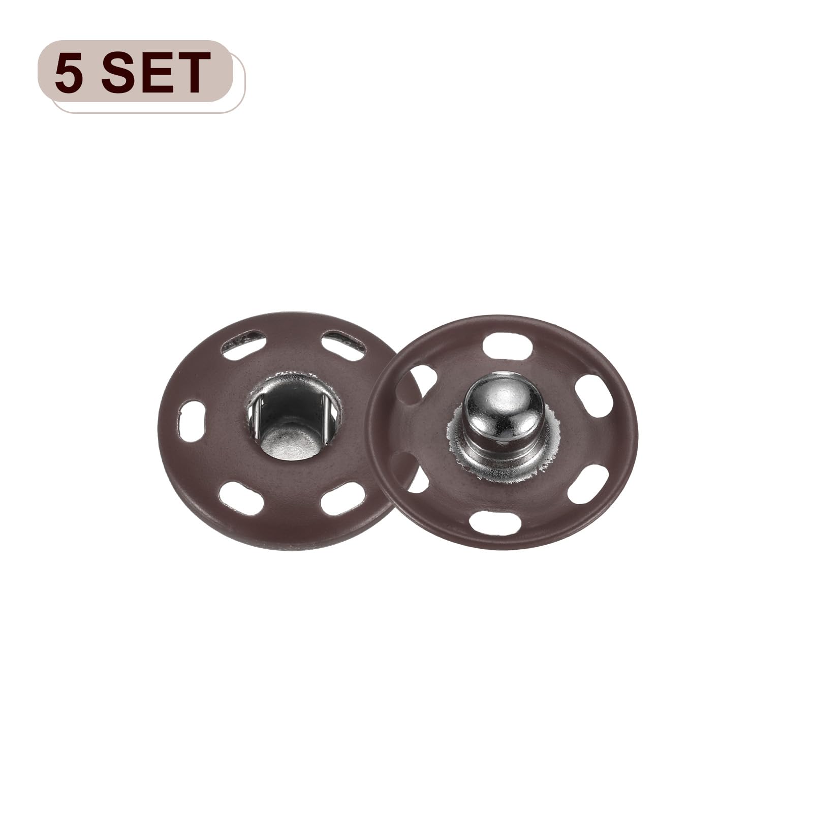 HARFINGTON Juego de 5 botones a presión de metal de 19 mm para coser a presión para cierre, bolso, ropa, costura, manualidades, color café