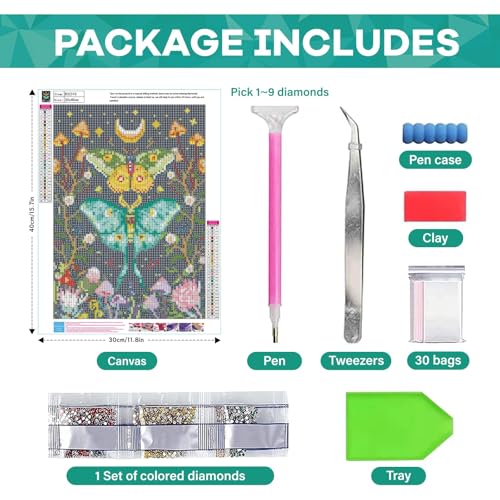Image of SANYUN Diamond Art Kits for Adults Beginners,Luna Moth 5D Diamond Painting for Adults,DIY Flowers Mushroom Paint with Diamonds Art Crafts for Gift and Decoration(12 X 16 Inch)
