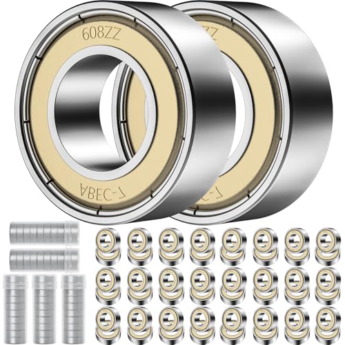 50 Stück 608ZZ Kugellager Kugellager 8x22x7 mm Double Shielded Miniatur Rillenkugellager Metall Lage für Longboard-Rollschuhe Skateboard Rollen (Silber)
