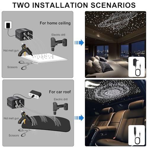 Image of 4 Colors 32W Twinkle Starlight Headliner Kit for Car Home with APP&RF Remote,RGBW 600pcs*0.03in*13.1ft Cables Fiber Optic Star Sky Roof Lights,4 Port Engine Sound Activated Car Ceiling Star Lights