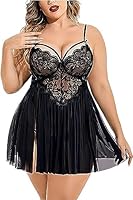 Women's Lace Floral Plus Size Nighty Babydoll with G-String Panty (Free Size, NavyBlue) (Free Size, Black)