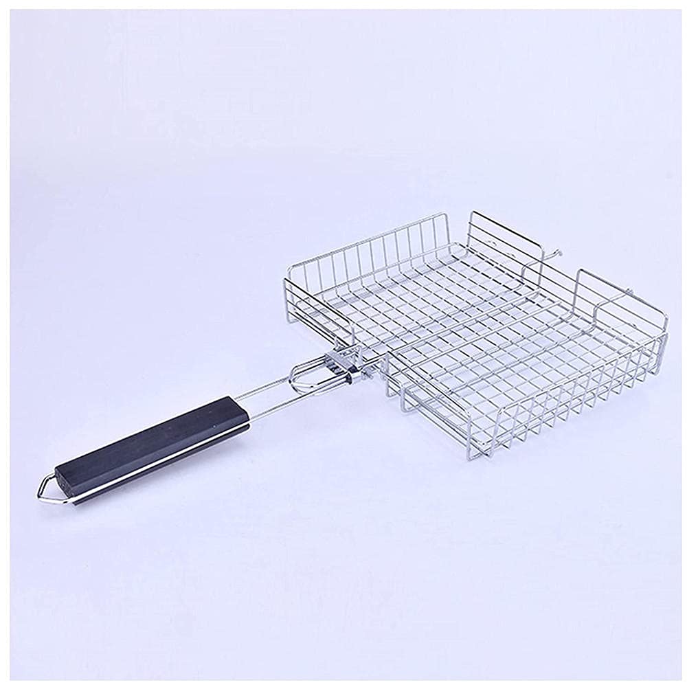 Ding&ng 304 Edelstahlgrill, Faltbarer tragbarer Grillkorb für Fische, Gemüse und Garnelen mit abnehmbarem Griff, 64,5 × 31x5,5 (cm)