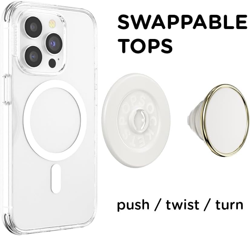 PopSockets: PopGrip Round voor MagSafe - Adapterring voor MagSafe Inbegrepen - Uittrekbare Greep en Standaard voor Smartphones en Hoesjes met een Verwisselbare Top - Aluminum Clay Speckle