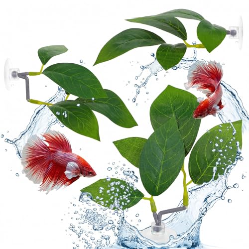Thinp 3 Pack Betta Fish Leaf Pad, Betta Leaf Hammock Fish Tank Decorations Aquarium Decor Simulating The Natural Habitat for Sleeping Resting Hiding Playing Breeding with Plastic Suction Cup