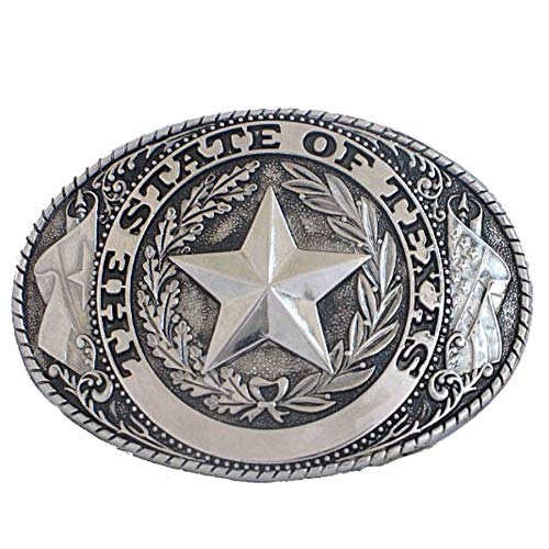 Needzo Rodeo Belt Buckles for Men, State of Texas Seal, Western Apparel, Silver Tone, 2.75 x 3.75 Inches