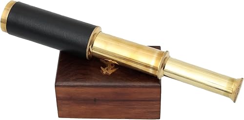 Miniatura 4 de Telescopio de latón antiguo con caja de palisandro náutico de 6 pulgadas de barril único Spyglass pirata Finderscope para observación de aves,