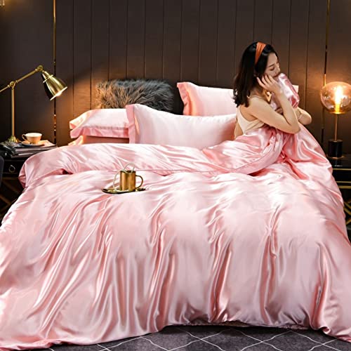 布団カバー4点セット 2.0m 掛け布団カバー シングル ダブル 寝具カバーセット シルク感 セミダブル レーヨン素材 ツルツル シルクみたい艶と肌触り感 継ぎ目なし ベッド用 色 フラットシーツ ボックスシーツ ピローケース 封筒式 3点セット