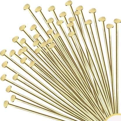Image of Satra Traders Head Pins for Jewelry Making DIY, Straight Head Pins Jewelry Making Pin Metal End Headpins for Craft Earring Bracelet Necklace Pendant Supplies | Size : 40mm | 100g | Golden