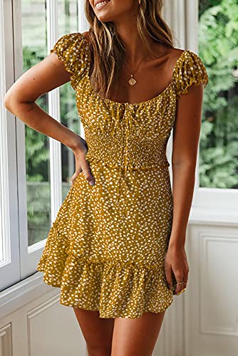 Image of YOBECHO Womens Summer Sexy Sweetheart Collar Printed Ruffle Mini Dress