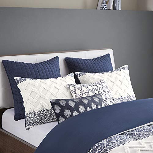 Image of INK+IVY 100% Cotton Single Euro Sham - European Square Decorative Pillow Cover, Hidden Zipper Closure (Pillow Insert NOT Included), Camila, Quilted Navy 26 inchx26 inch