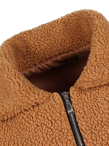 Mulheres Casaco De Pele Falso Fluffy Sólidos Turn Down Collar Manga Comprida Com Zíper Bolsos Casuai