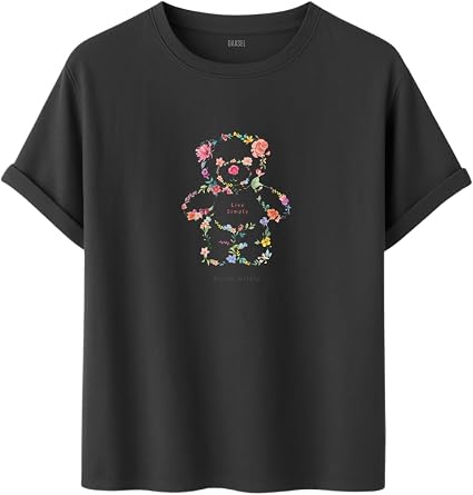 DAKSEL Unisex Pamuklu Oversize T-Shirt - Floral Bloom Wildly  i ekli Ay c k Bask l  -%100 Pamuk Bisiklet Yaka K sa Kollu Ti rt