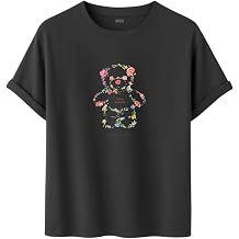DAKSEL Unisex Pamuklu Oversize T-Shirt - Floral Bloom Wildly  i ekli Ay c k Bask l  -%100 Pamuk Bisiklet Yaka K sa Kollu Ti rt