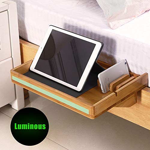 MallBoo Natural Bamboo Simple Bedside Shelf with Built in Night Self-Illuminating Tape- Used