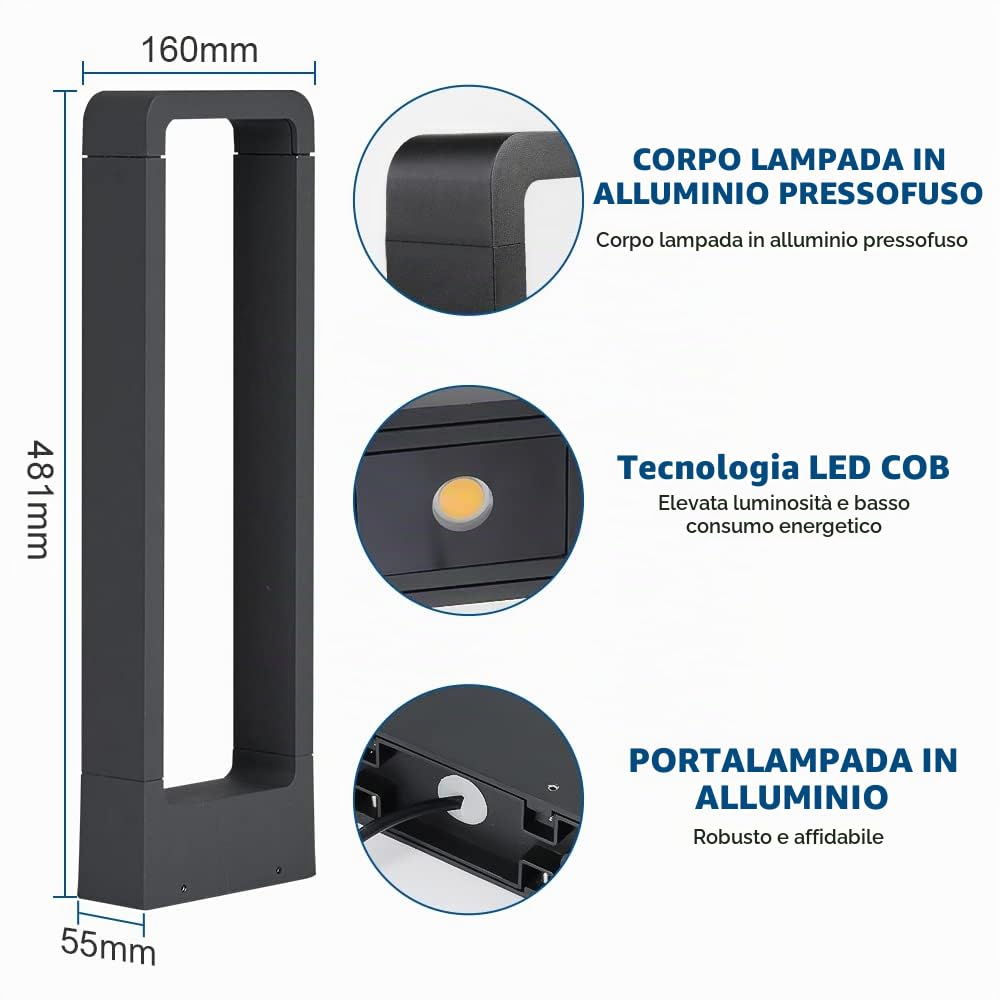 Shuniu Lampade a LED per esterni, 7 W, da giardino, 3000 K, per esterni, 48 cm, IP65, per giardino