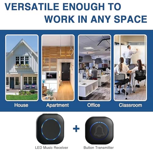 Image of Wireless Door Bell for Home and Office, Small Calling Bell for Office, Upto 1000 Feet Range with 36 Melodies Chimes, LED Flash, 3 Level Volume Doorbell Alarm (Transmitter & 2 Receiver)