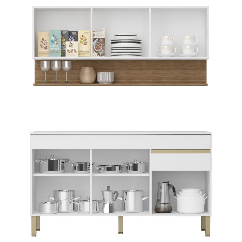 Fitted Kitchen 6 Doors 1 Drawer Oak and White L 150 H 200 P 21 in