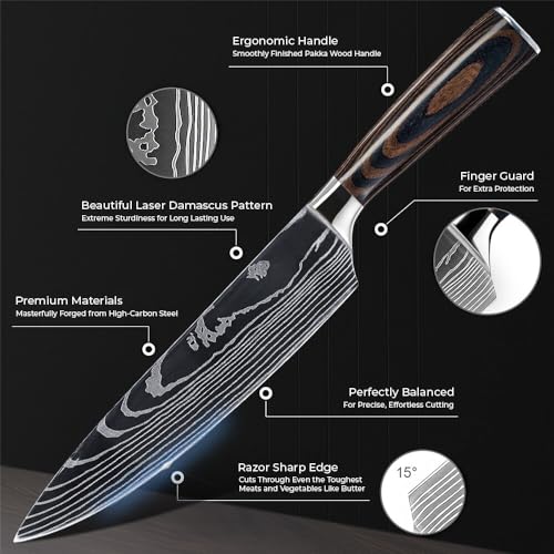 Senken Knives IMPERIAL Senken 8-Piece Premium Japanese Kitchen Knife Set With Laser Damascus Pattern thumb #4