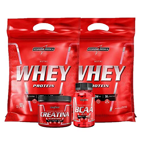 kit 2x Nutri Whey 907g Morango Refil + Bcaa 90cap + Creatina 150g