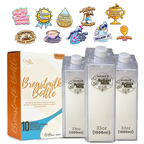 Image of Breast Milk Pitcher for fridge - 3PACK 33oz Breast milk storing containers w/ 10pcs breastfeeding stickers for adults | Acrylic Milk carton water bottles | breastmilk storage bottle formula pitcher