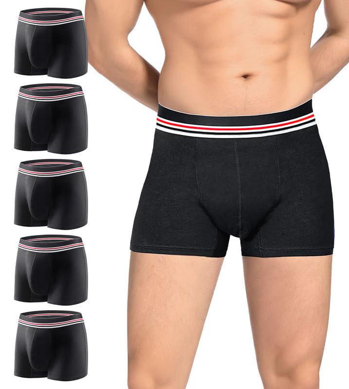 Washable Incontinence Underwear for Men with Front Absorbent 80ml Mens Incontinence Underwear for Bladder Leak Proof Underwear for Men Waterproof Reusable Incontinence Boxer Briefs 5 Pack, Large