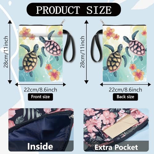 CRASPIRE Turtle Book Sleeve with Zipper Book Cover for Paperbacks with Pocket 11 x 8.7 Inch Washable Book Pouch Gifts Reader Librarian Bookish for Bookworm Protector Flower Botanical Floral - Image 2