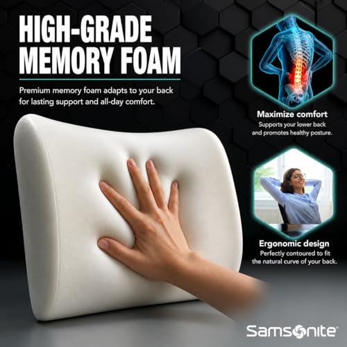 Image of Samsonite Lumbar Support Pillow for Office Chair, Lower Back Support for Car, Back Pillow Desk Chair Cushion with Memory Foam, Improved Posture Backrest