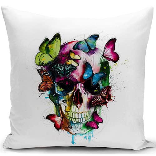 KUNQIAN Skull Cushion Cover Gothic Skull Gifts Skeleton Throw Pillow Case Decor for Home Livingroom Couch Bedroom Sofa Decorate 18"x18"