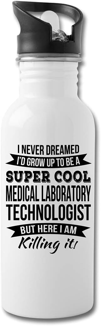 Funny Medical Laboratory Technologist Gifts Water Bottle For Men Women New Job Appreciation 20 fl oz Bottle Silver White