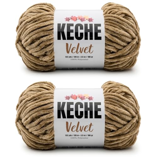 Image of Keche Velvet Yarn for Crocheting, Soft Chenille Bulky Baby Blanket Amigurumi Yarn 2x100 gr (2x132 yds) (2 Skeins) Light Taupe