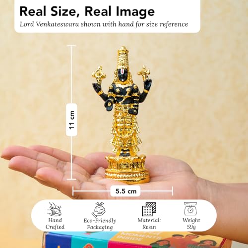 Image of Ekhasa 24K Gold Plated Tirupati Balaji Venkateshwara Idol with Gift Box | Resin Perumal Statue for Table Pooja Room Home Decor Office Desk | Religious Housewarming Griha Pravesh Gift
