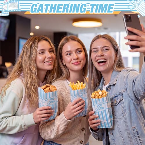 Image of Potchen 300 Pcs Popcorn Paper Bags Disposable Grease Resistant Striped Popcorn Container for Movie Night Carnival Party Theater(Light Blue,1 oz)