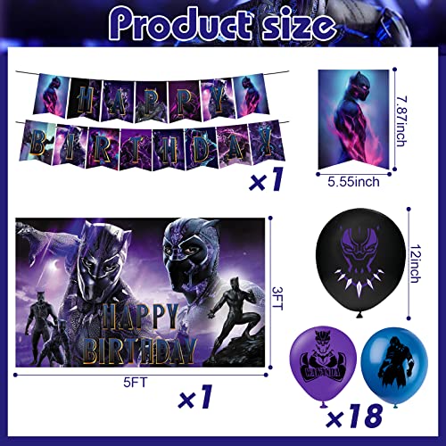 33Pcs Black Panther Birthday Party Decorations, Black Party Decorations Birthday Supplies, Balloons Backdrop Banner Cake Cupcake Toppers For Kids Birthday Party #TOP1