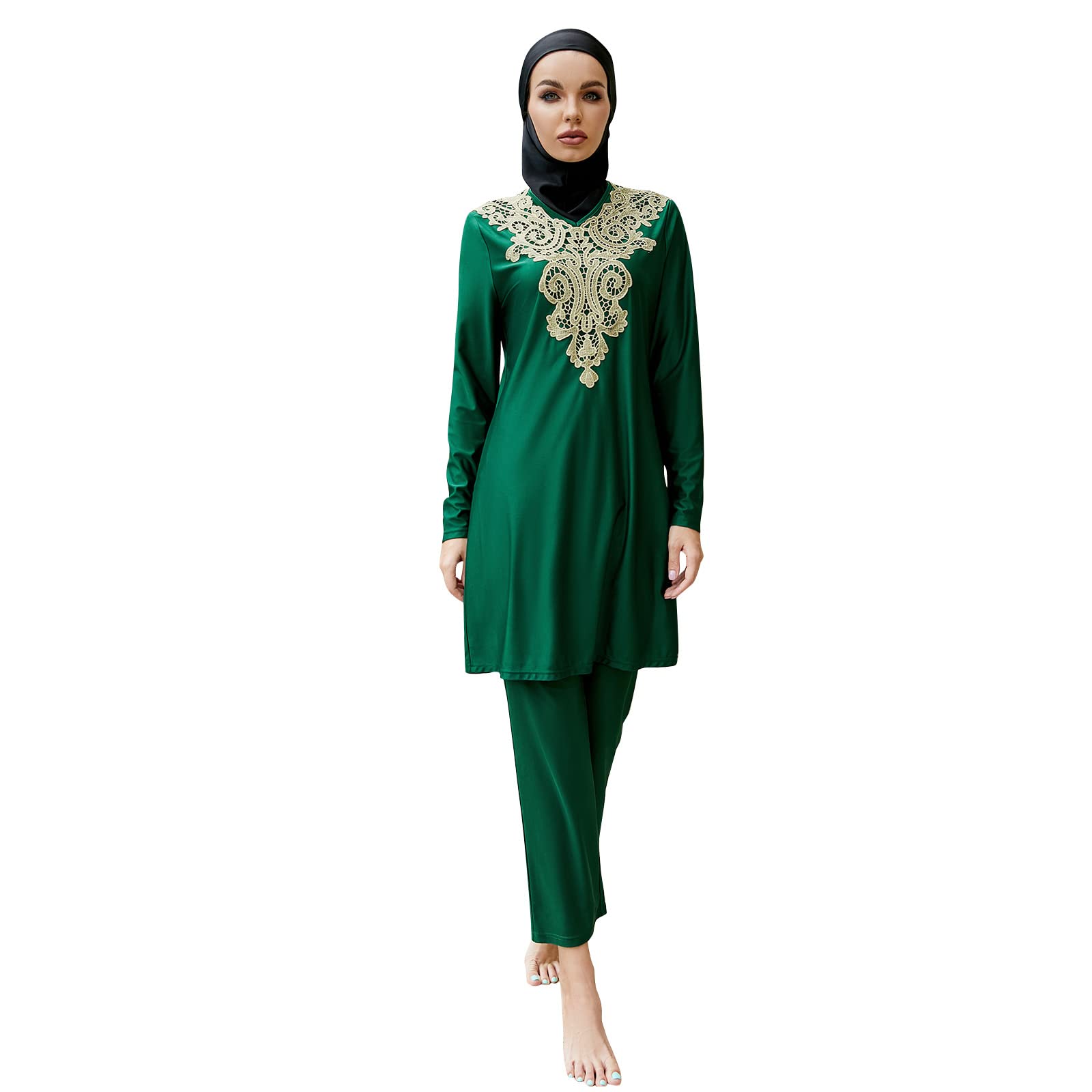 Women Muslim Swimwear Islamic Modest Swimsuit 3 Pieces Full Cover Hijab Long Sleeve Burkini Top Dress Pants