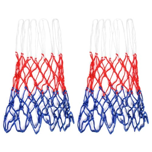 2PCS Tri-Color Basketball Net Replacement - Weighted and Bold Design for Indoor and Outdoor Use