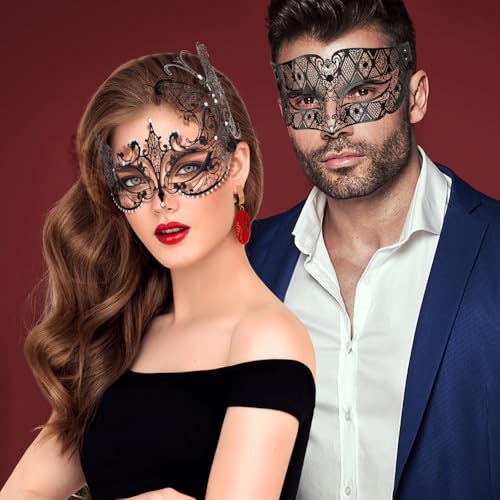 Image of Coddsmz Couples Venetian Masquerade Mask Set Luxury Style Princess Party Mask for Couples Women and Men Mardi Gras Masks