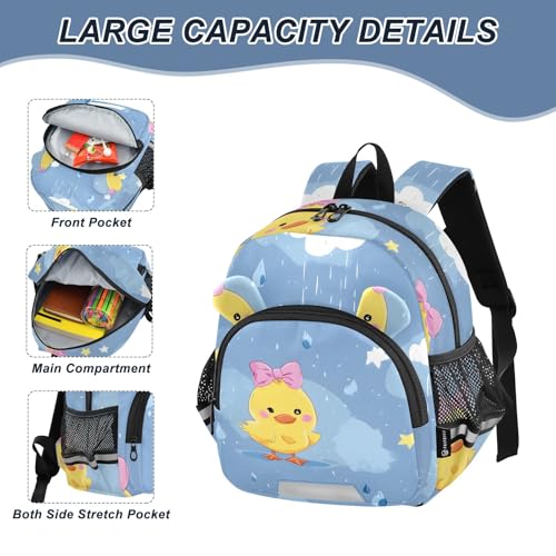 Kid's Backpack for Boys & Girls Toddler Bag Yellow Duck Rain Pattern Backpack with Safety Leash4
