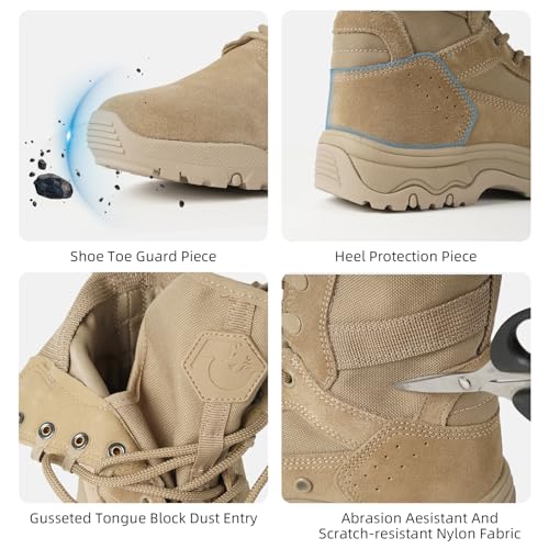 Image of Women's Tactical Boots, Motorcycle Combat Boots for Women | 8-inch work boots, side zipper; lightweight, breathable, water-resistant. For police, security, EMT, motorcycle