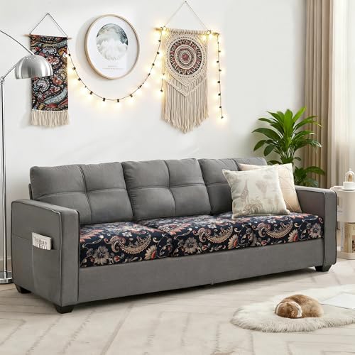Image of YISUN Sofa Couch Cushion Covers, Stretch Printed Couch Seat Slipcover, Soft Couch Cover for Dogs, Washable Non-Slip Furniture Protector for Sectional Armchair Loveseat (Navy Blue, 3 piece)