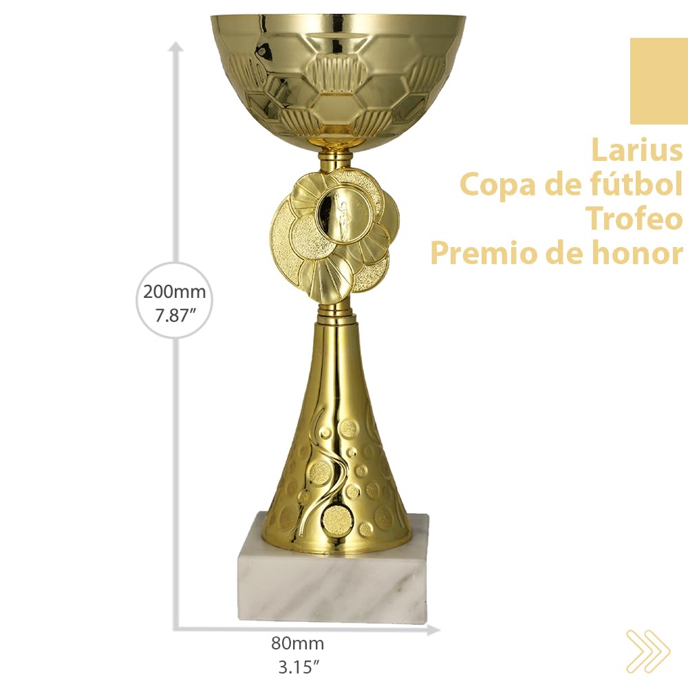 Larius Trofeo (20 cm, 245 g) – Trofeo Personalizable de Metal con Base de Piedra – Ideal para Torneos, Fútbol, Cumpleaños Infantiles, Equipos y Premios – Modelo M2