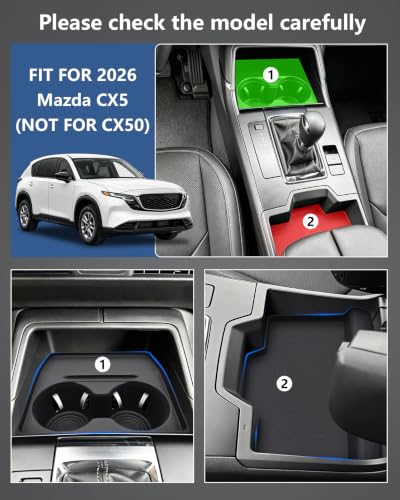 Image of Cup Holder Insert & Wireless Charging Mat for 2026 Mazda CX5 Accessories | Not for CX-50 | 2PCS Center Console Set , Non-Slip, Spill & Scratch Protection, Noise Reduction, Easy to Install