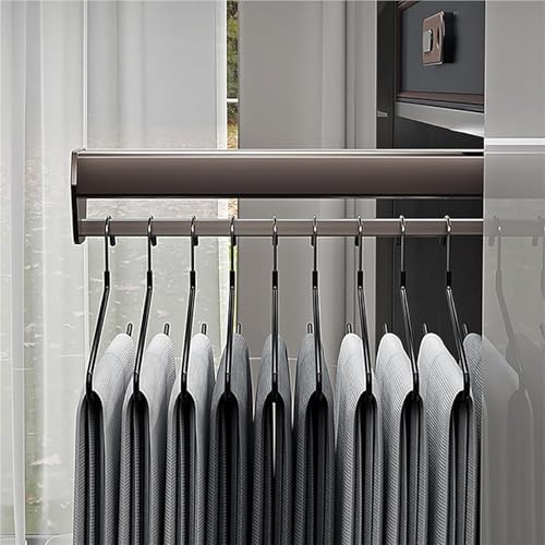 60cm Pull Out Closet Rod Valet - Brown Hanging Rail for Efficient Closet Storage & Organization, Ideal Clothes Hanger to Maximize Wardrobe Space