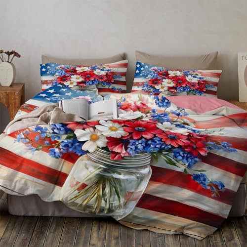 Housse de couette fleurs rouges blanches bleues pour une chambre ado moderne - 3