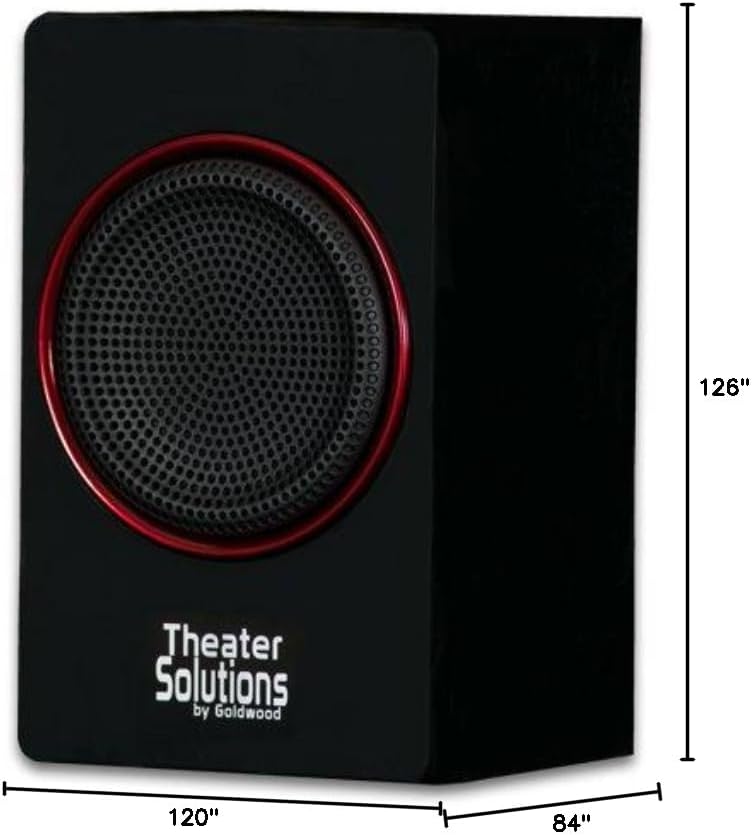 Diagram showing the dimensions of the Theater Solutions TS212 subwoofer: 126 inches height, 120 inches width, 84 inches depth.