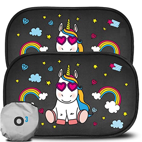O³ Parasol Coche Infantil Lateral 2 Uds con Alta Protección UV 51x31 cm Grande – Parasol Lateral Coche Autoadhesivo – Protege Tus Niños y Tus Mascotas del Sol – Fácil Instalación