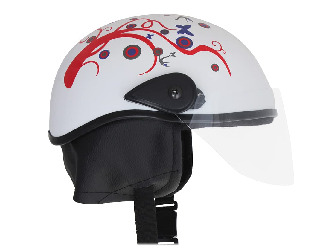 Western Era Stylish Half Face Helmet for Kids || Baby Safety and Comfort || (3-12 Years) (Design 2, White Glossy - Red) (Non-Motorized)-image-30