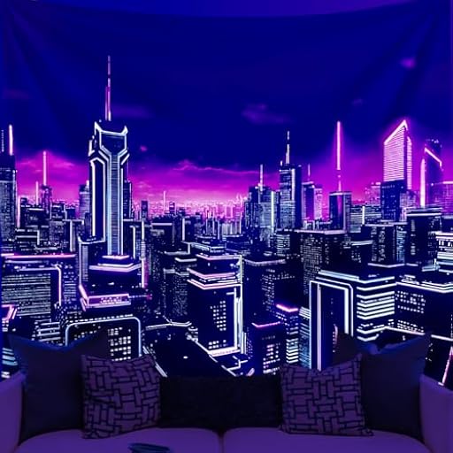 WEBEEDY Tapiz punk de luz negra, tapiz de pared de ciudad futurista, tapiz de neón reactivo UV, anime, decoración de habitación, tapices estéticos para dormitorio, decoración de fiesta, 150 x 130 cm | Ya disponible en tu tienda friki favorita! En mundofriki.es!
